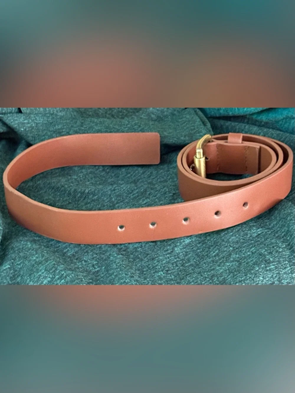 Women’s Brown Leather Belt with Gold Buckle-Size XS